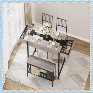 Gray Dining Table Set 4-Piece Integrated Drawers Storage Bench