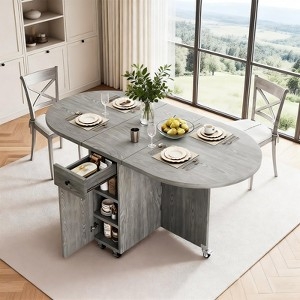 Gray Folding Dining Table Integrated Storage Base Mobile Casters