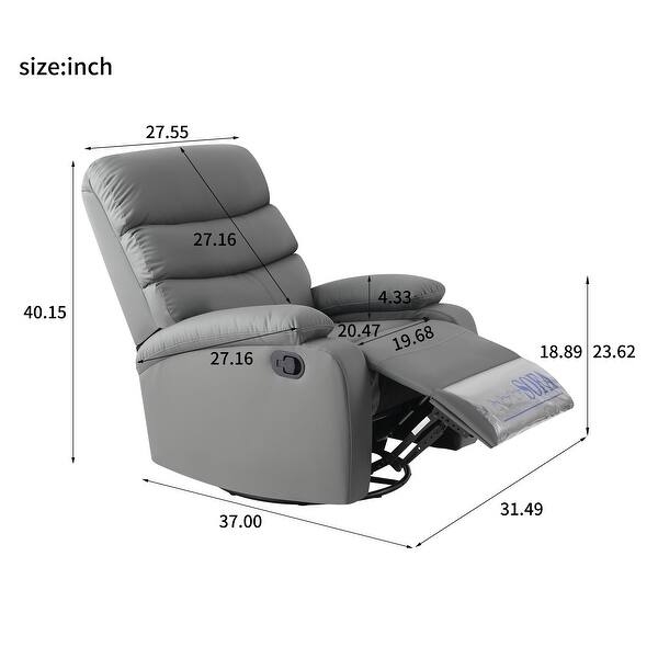 Gray Manual Swivel Recliner with Tiered Cushion Back and Rocker Base