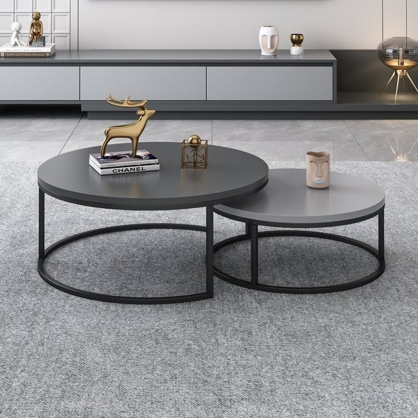 Gray Nesting Coffee Tables Round Dual-Tone Matte Set