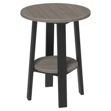 Gray Outdoor Side Table, Slatted Round Top, Black Frame