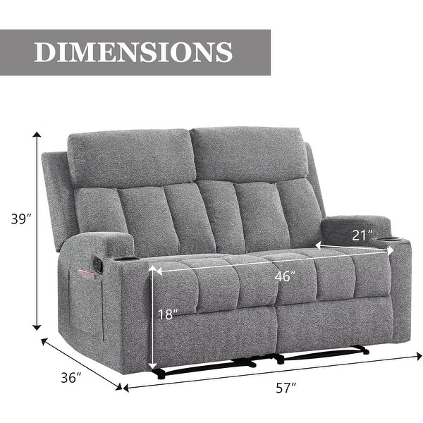 Gray Reclining Loveseat Manual Overstuffed Cushions Side Pockets