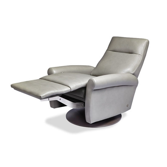 Gray Swivel Recliner Sloped Arms Pedestal Base