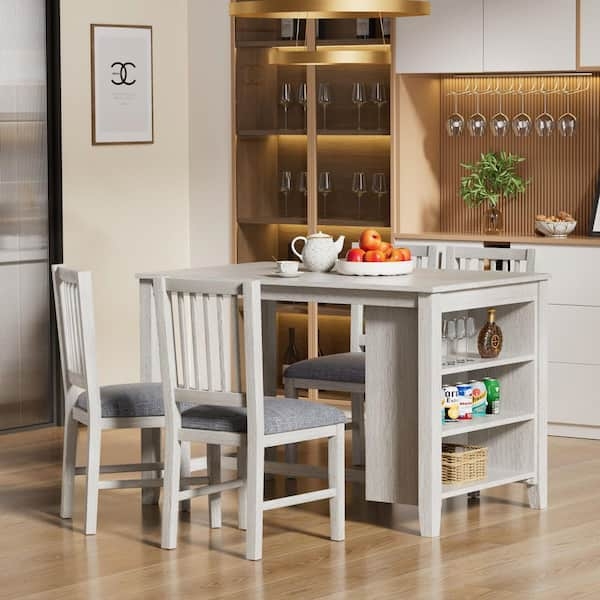 Gray Washed Counter Height Dining Set with Integrated Side Storage