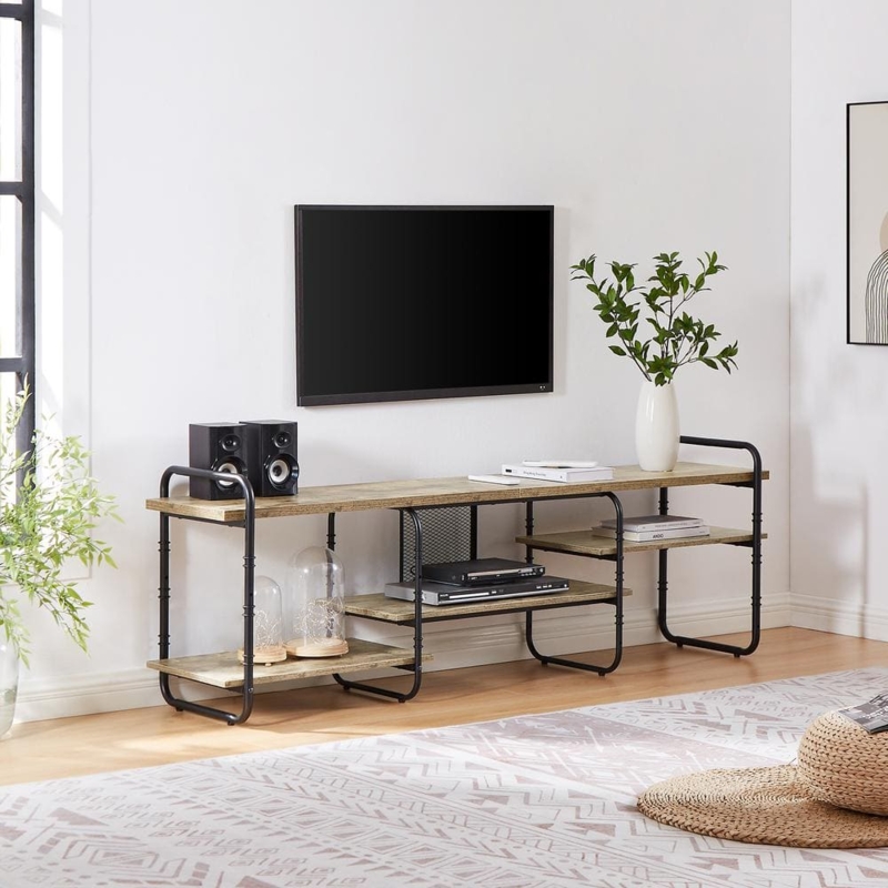 Gray Wood Media Console with Black Tubular Frame