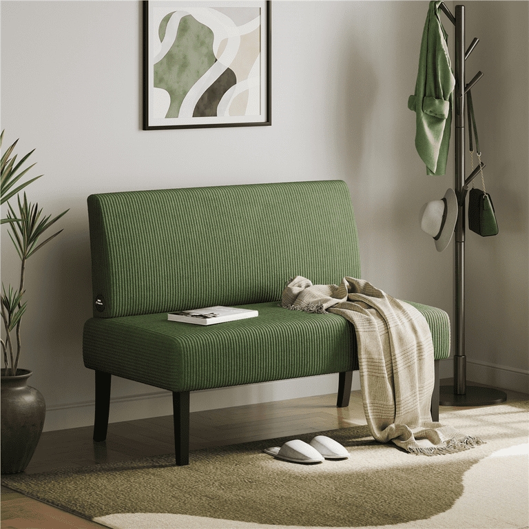 Green Corduroy Armless Loveseat with USB Port and Tapered Legs
