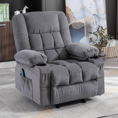 Grey Linen Like Manual Swivel Rocker Recliner with Cup Holders
