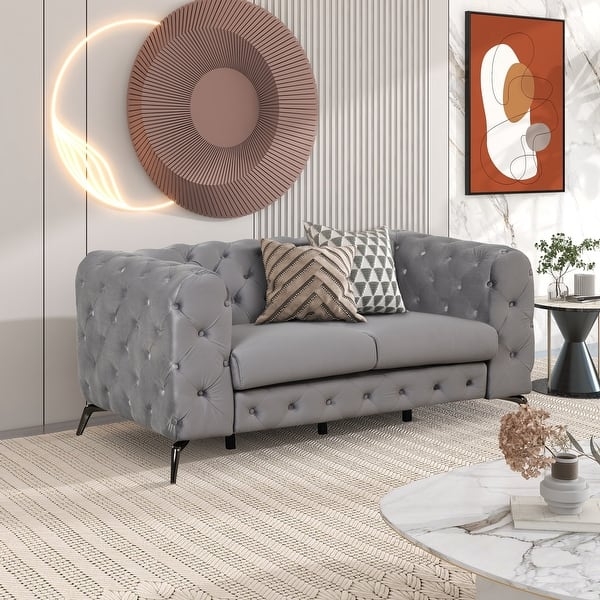 Grey Tuxedo Loveseat, All Over Button Tufting