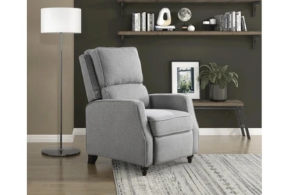 Grey Upholstered Push Back Recliner with Turned Legs and Rolled Arms