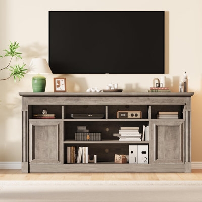 Grey Wash TV Stand Fluted Pilasters Recessed Panel Farmhouse Console