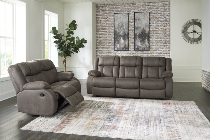 Gunmetal Reclining Sofa Set Manual Recline Divided Back Cushions