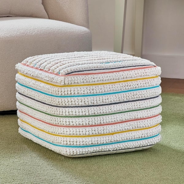 Hand Woven Square Pouf Textured Multi Color Ottoman