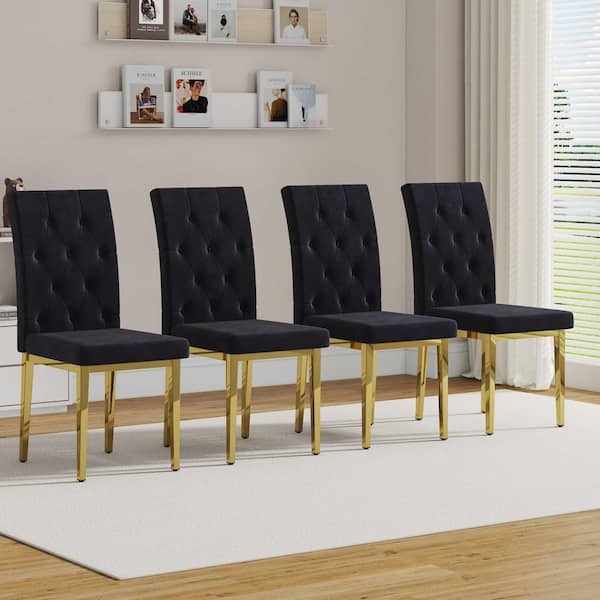 High-Back Dining Chair with Button Tufting and Gold Legs