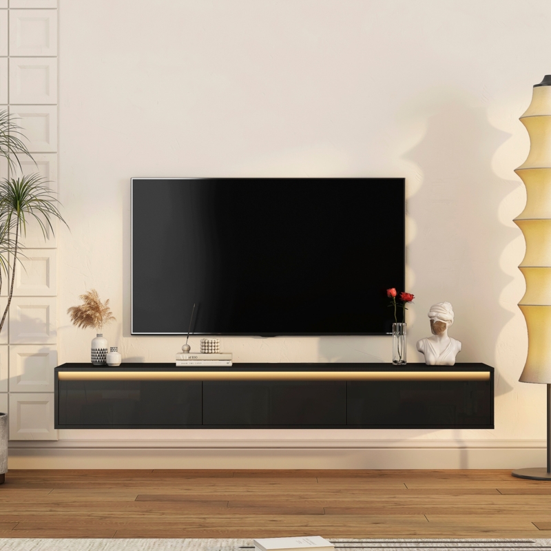 High Gloss Floating TV Stand LED Lighting Media Console