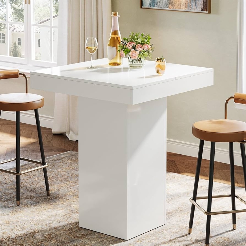 High Gloss White Dining Table Pedestal Base Modern Square Silhouette