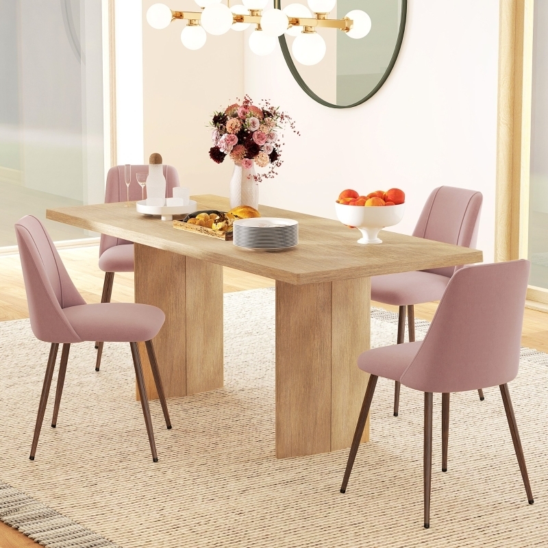 HOMCOM Upholstered Dining Chairs Set of 4, Velvet Accent Chair with Back  and Wood-grain Steel Leg for Kitchen, Pink | Aosom Canada