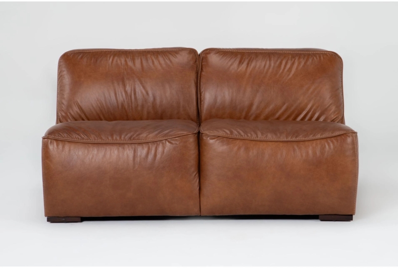 Honey Brown Faux Leather Armless Loveseat with Piped Seams