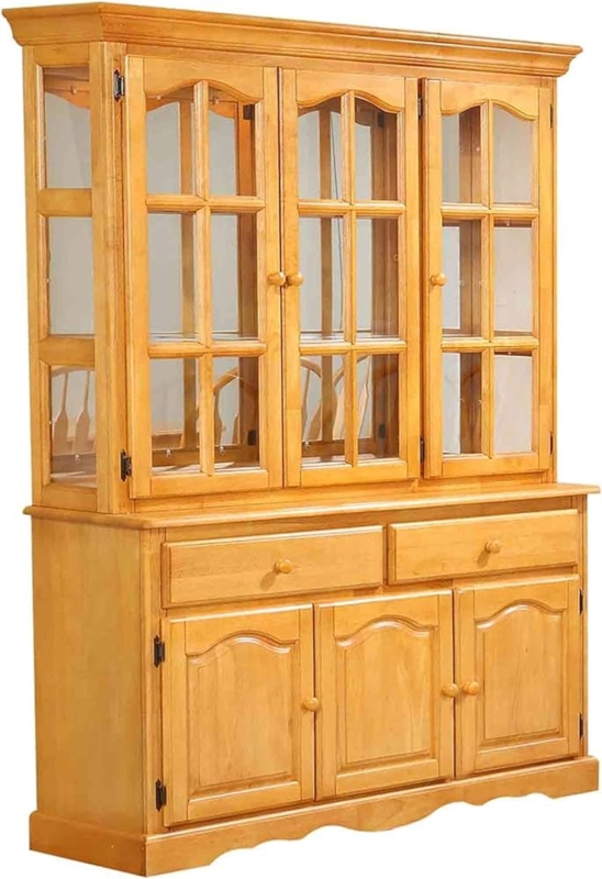 Honey Oak China Cabinet with Mullioned Glass Doors and Scalloped Apron