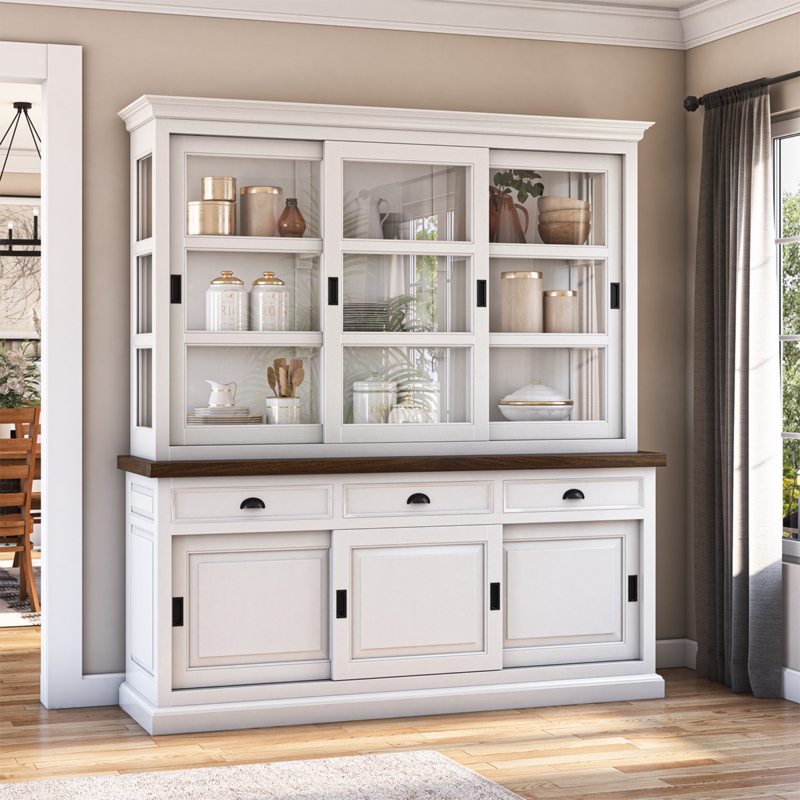 Hutch White Farmhouse Sliding Doors Two Tone Dining Storage