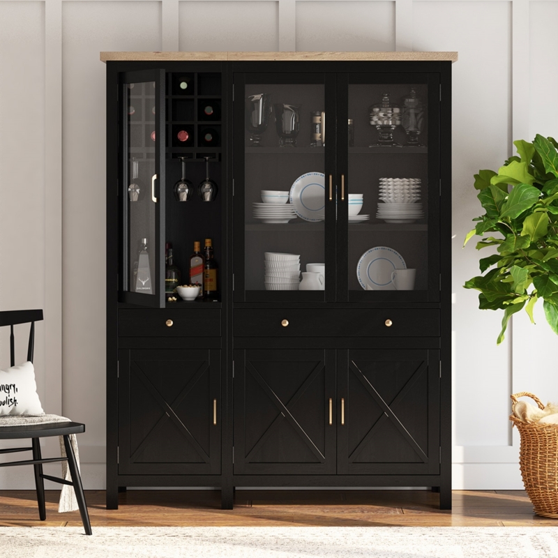 Hutch with Wine Storage X-Motif Doors Stemware Holders