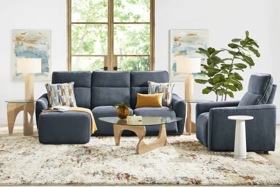 Indigo Blue Power Reclining Sectional Sofa in Contemporary Style
