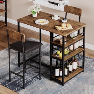 Industrial Bar Table Set with Storage Shelves and 2 Stools