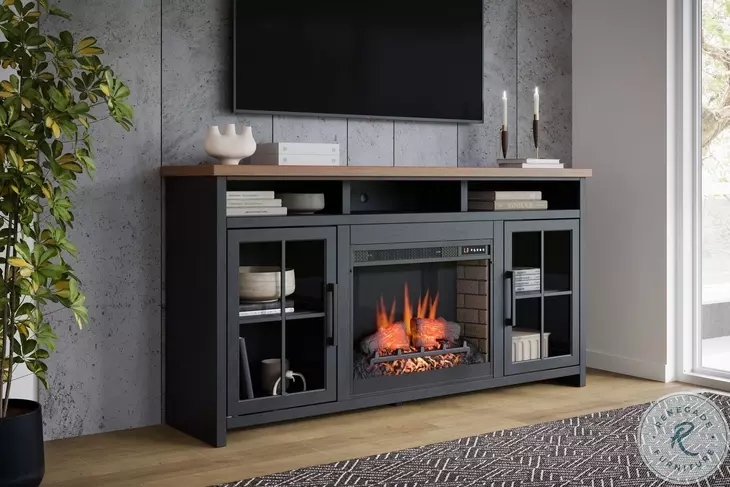 Industrial Black and Whiskey Media Console with Paned Glass Doors