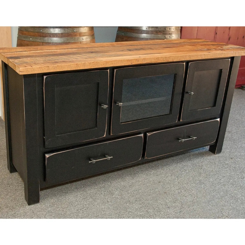 Industrial Buffet Reclaimed Wood Top Glass Front Door