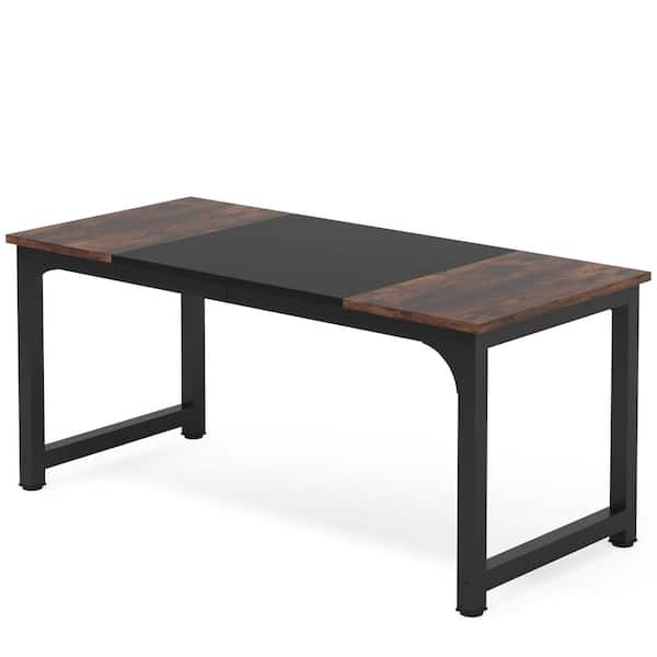 Industrial Computer Desk with Unique Tri-Panel Wood and Metal Top
