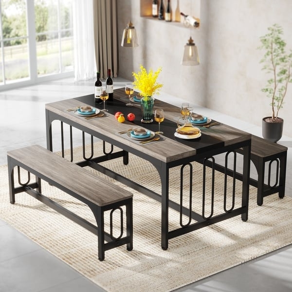 Industrial Dining Set 3-Piece with Unique Oval Loop Metal Legs