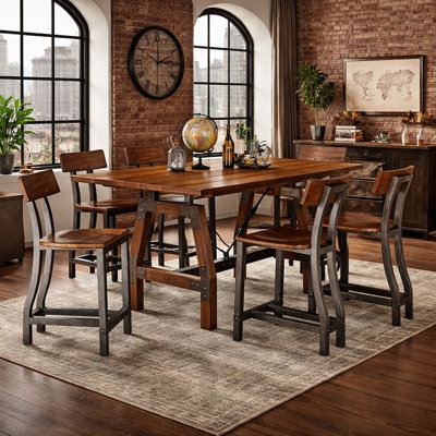Industrial Dining Set Trestle Base Metal Frame Counter Height