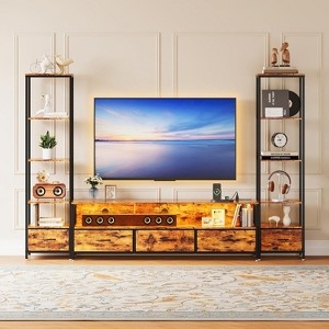 Industrial Entertainment Center with Bookshelves and LED Lighting
