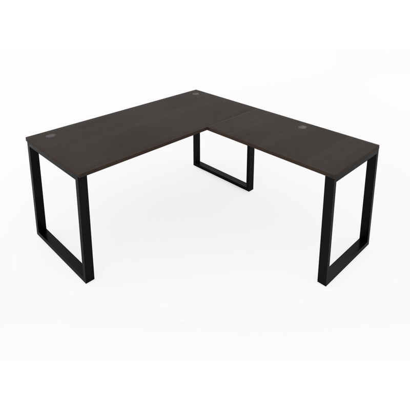 Industrial L-Shaped Desk, Dark Espresso Top, Metal U-Shaped Legs