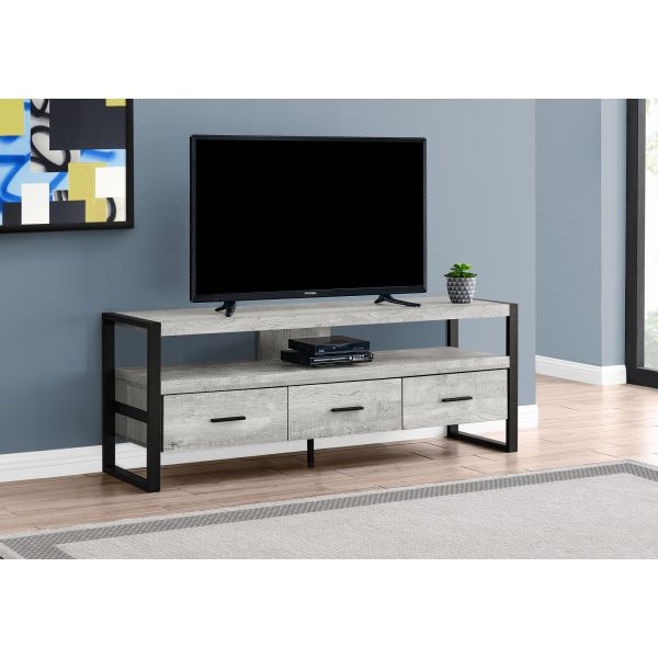 Industrial Media Console in Weathered Grey Wood with Metal Frame