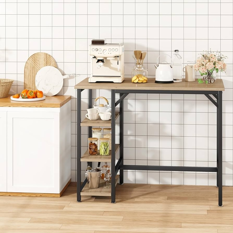 Industrial Minimalist Bar Table with Integrated Storage Shelves
