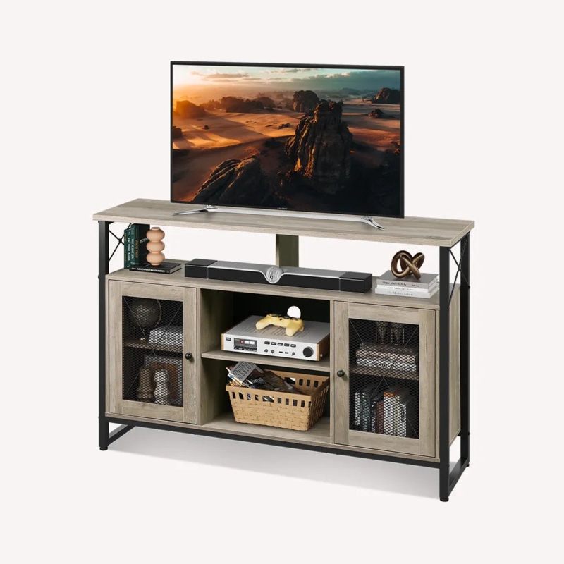 Industrial TV Stand with Mesh Doors Tall Farmhouse Media Console