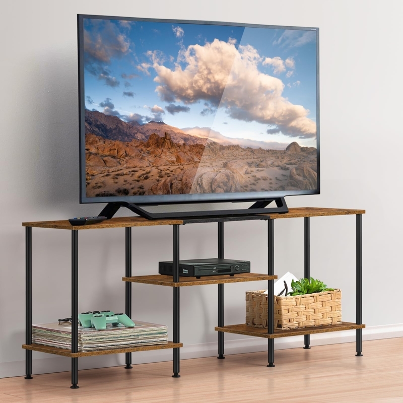 Industrial Tv Stand with Staggered Levels and Round Tubes