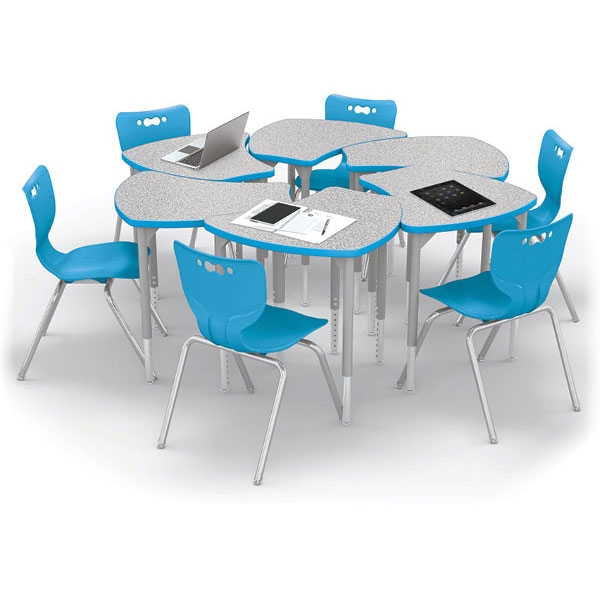 Interlocking Desk And Chair Set Blue Curved Tops Speckled Modular