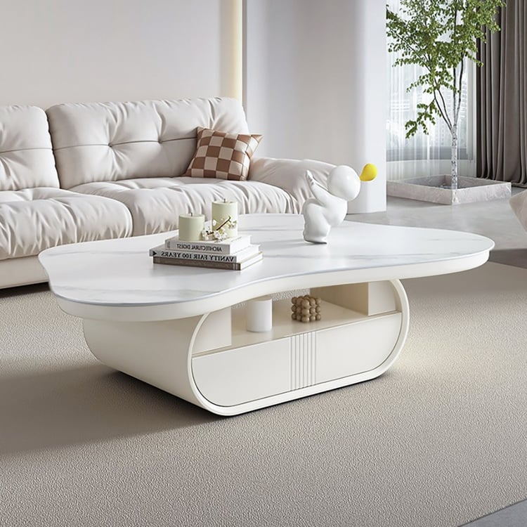 Irregular Marble Top Table Cream Cloud Shape Ribbed Storage Base