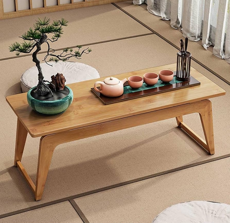 Japanese Floor Coffee Table Sled Legs Low Profile Zen Style