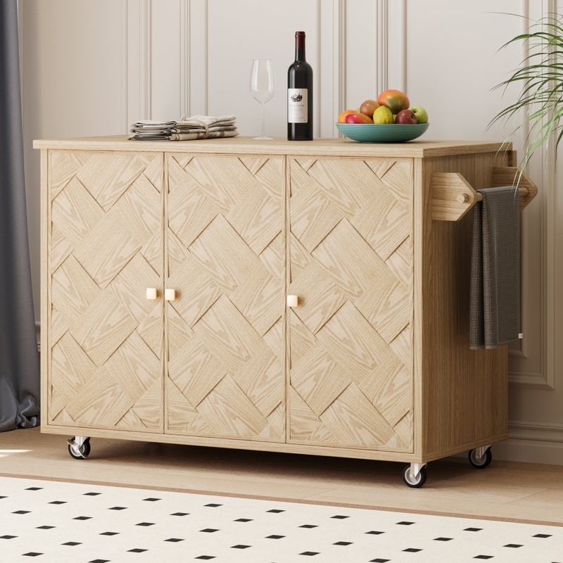 K&K 51.2"W Ash Veneer Not Cheap Paper Solid Wood Handwoven Kitchen Isl