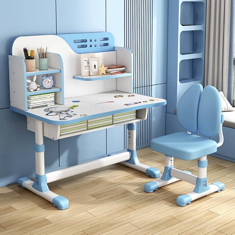 Kids Desk Chair Set Blue Split Backrest Celestial Hutch Adjustable