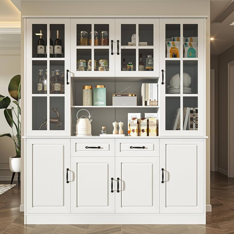 Kitchen Hutch Central Open Shelf Matte White Shaker Style