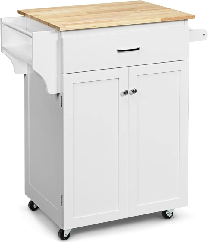 Kitchen Island Cart Mobile Spice Rack Shaker Style Doors White