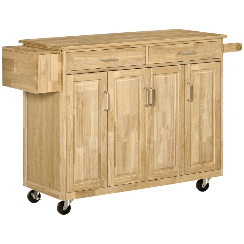 Kitchen Island Cart Two Tone Finish Mobile Casters Storage Drawers