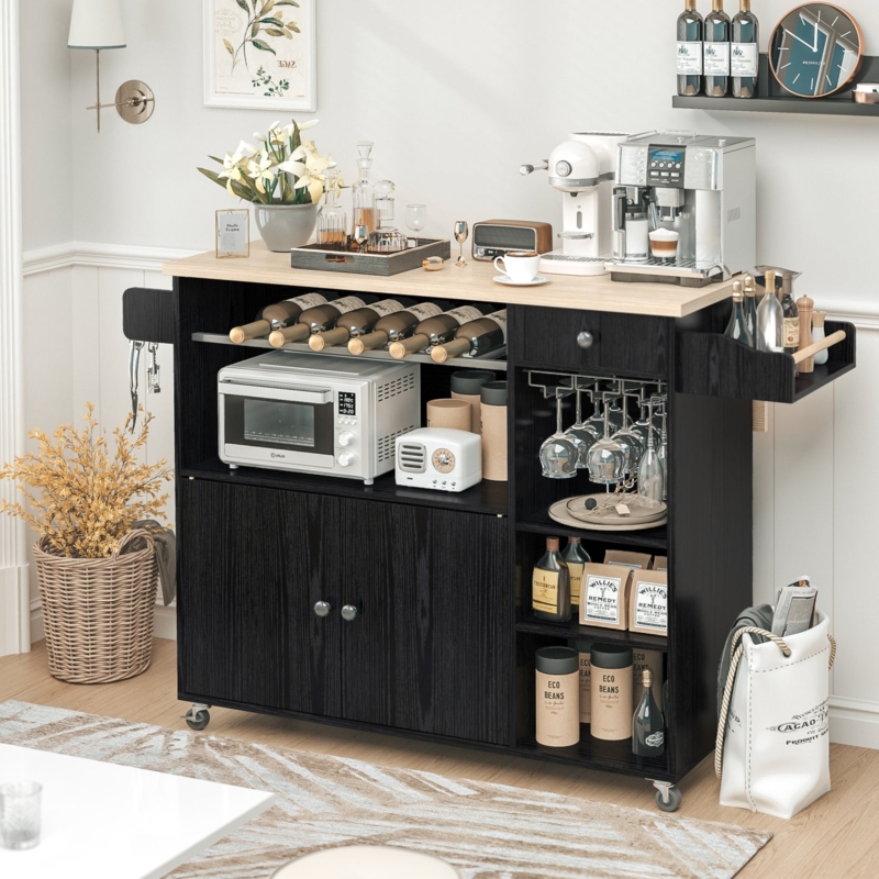 Kitchen Island Cart with Integrated Racks and Drawer Storage