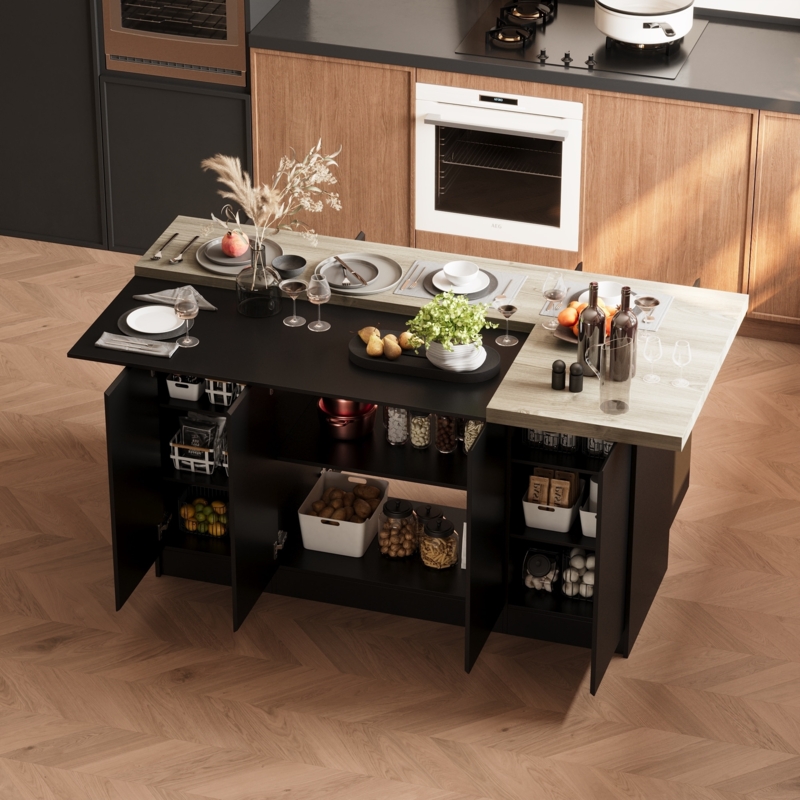 Kitchen Island Double Sided Dual Height Breakfast Bar
