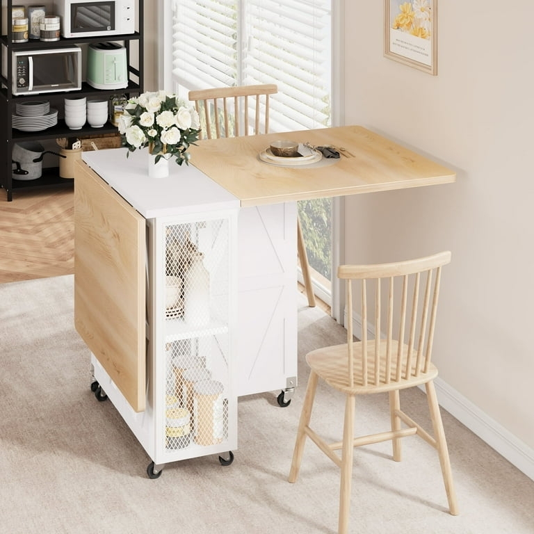 Kitchen Island Mesh Storage Shelves Dual Drop Leaf Rolling Base
