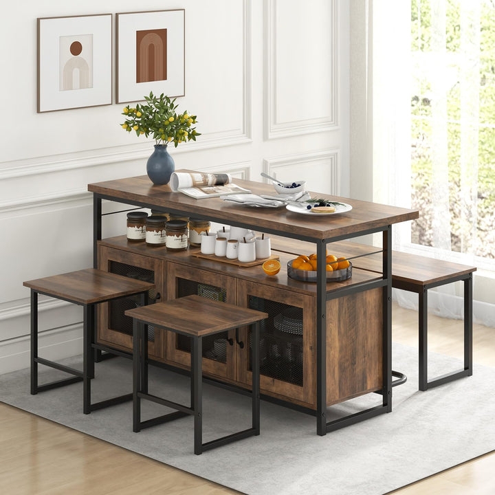 Kitchen Island Set Industrial Mesh Cabinet Doors Mixed Seating