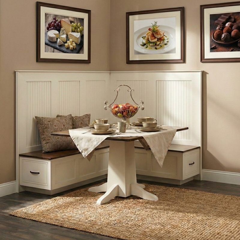 Kitchen Nook Dining Set with Storage Drawers and Beadboard Back